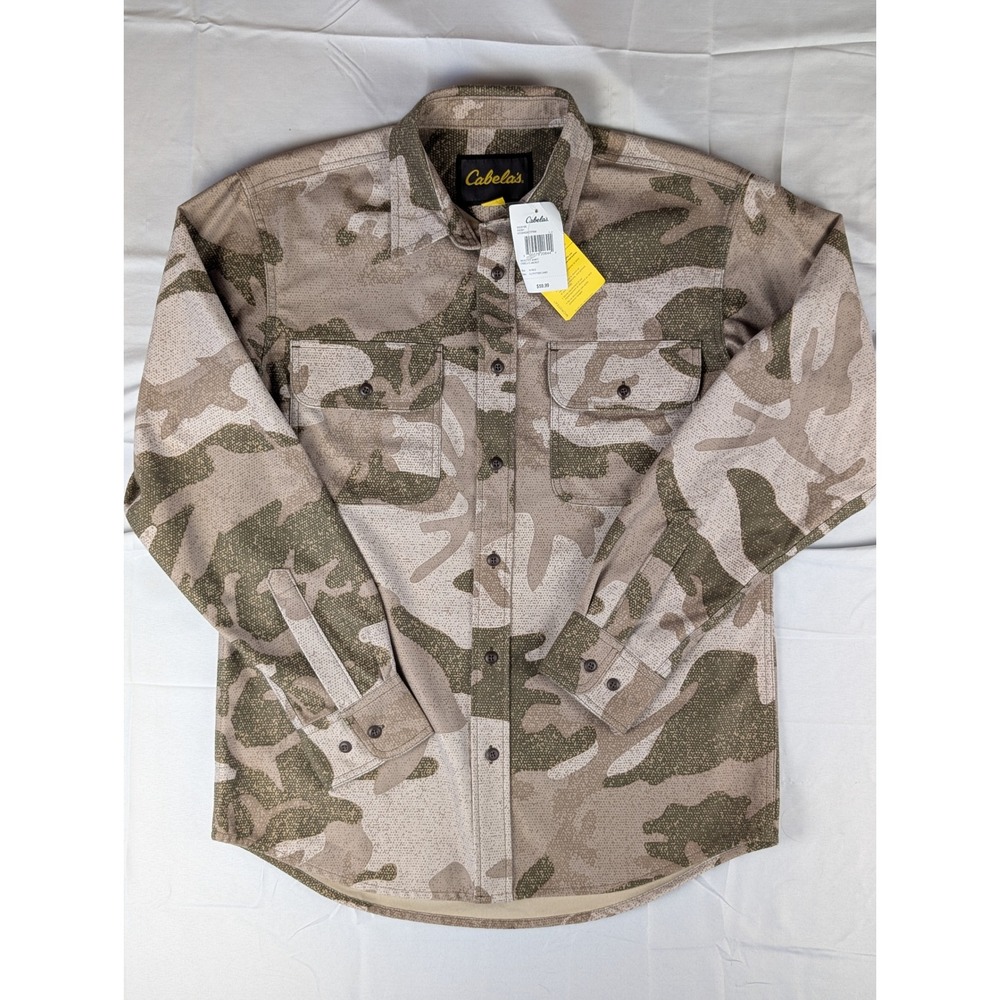 Cabelas Microtex Shirt Mens M Outfitter Camo Hunting Long Sleeve Button down